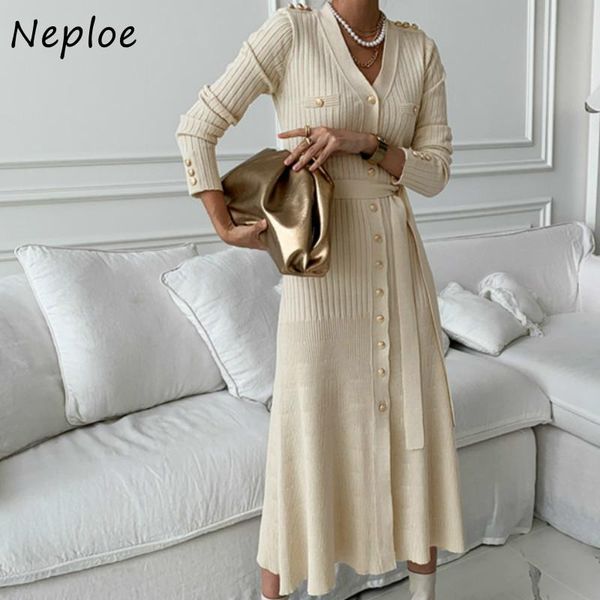 neploe v-neck single breasted drawstring slim waist dress elegant chic knitted women dresses solid color slim fit vestidos, Black;gray
neploe v-neck single breasted drawstring slim waist dress elegant chic knitted women dresses solid color slim fit vestidos, Black;gray