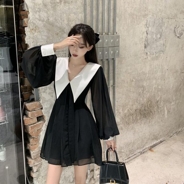 casual dresses black for women autumn winter korean fashion lantern sleeve v-neck patchwork chiffon dress party evening elegant, Black;gray
casual dresses black for women autumn winter korean fashion lantern sleeve v-neck patchwork chiffon dress party evening elegant, Black;gray