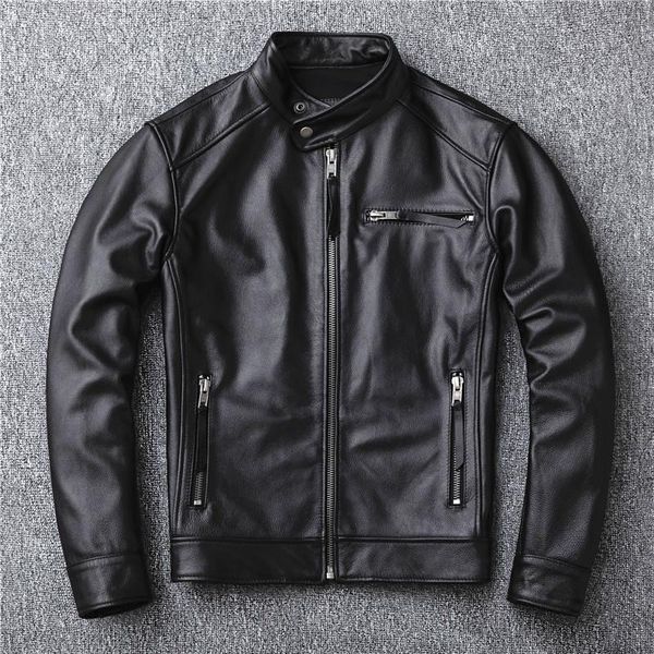 men's leather & faux jacket calfskin short handsome stand collar middle-aged and youth trend locomotive single style, Black
men's leather & faux jacket calfskin short handsome stand collar middle-aged and youth trend locomotive single style, Black