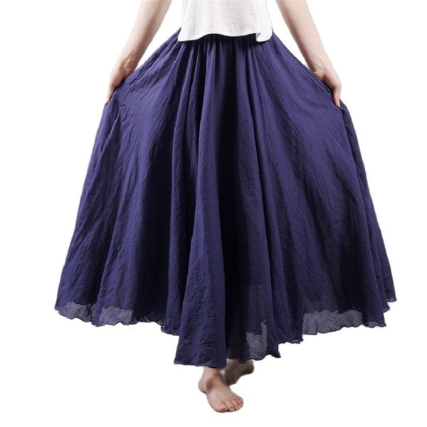 women maxi cotton skirt long elastic waist pleated beach boho vintage summer faldas saia a line skirts 210310, Black
women maxi cotton skirt long elastic waist pleated beach boho vintage summer faldas saia a line skirts 210310, Black
