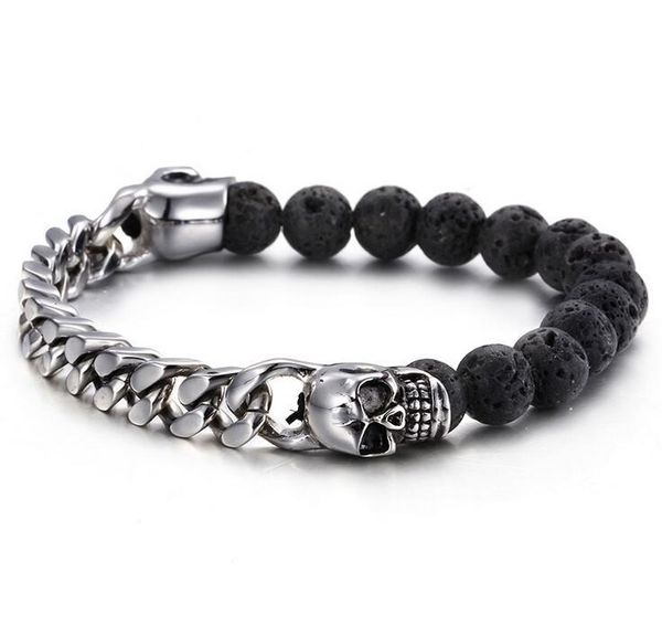 link, chain punk gold silver color dubai link bracelets gothic stainless steel lava beads men's jewelry accessory, Black
link, chain punk gold silver color dubai link bracelets gothic stainless steel lava beads men's jewelry accessory, Black