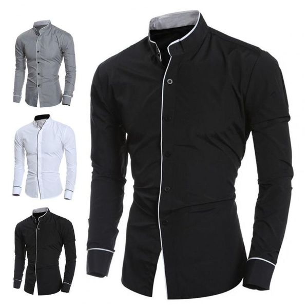 men's casual shirts fabulous male shirt butttons design cardigan stand collar solid color men, White;black
men's casual shirts fabulous male shirt butttons design cardigan stand collar solid color men, White;black