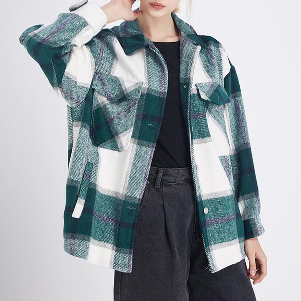 women's jackets woolen plaid jacket women fashion loose lapel long sleeve coat vintage warm overcoat female pockets oversized outerwear, Black;brown
women's jackets woolen plaid jacket women fashion loose lapel long sleeve coat vintage warm overcoat female pockets oversized outerwear, Black;brown