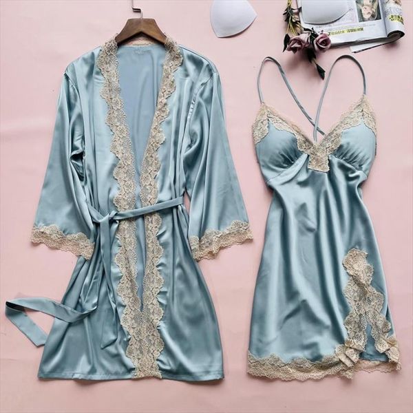 split 2pcs robe set women sleepwear casual blue lae nightwear bathrobe gown satin home clothing novelty nightgown, Black;red
split 2pcs robe set women sleepwear casual blue lae nightwear bathrobe gown satin home clothing novelty nightgown, Black;red