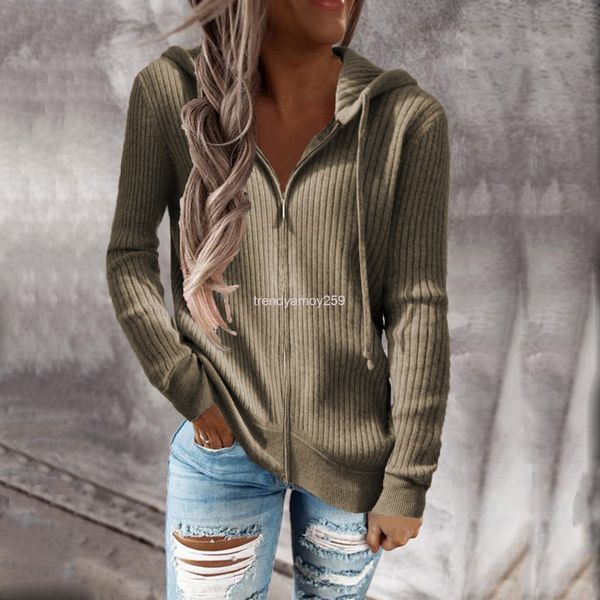 women's sweaters autumn and winter striped casual sweater loose zipper cardigan long sleeve hooded women, White;black
women's sweaters autumn and winter striped casual sweater loose zipper cardigan long sleeve hooded women, White;black