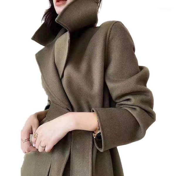 women's wool & blends autumn and winter 2021 double-sided cashmere coat tweed lengthened wear, Black
women's wool & blends autumn and winter 2021 double-sided cashmere coat tweed lengthened wear, Black