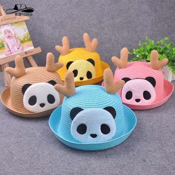 child kid summer cute panda patch cartoon straw sun hat cuffed 3d antler decor candy color uv protection floppy beach bucket cap, Blue;gray
child kid summer cute panda patch cartoon straw sun hat cuffed 3d antler decor candy color uv protection floppy beach bucket cap, Blue;gray
