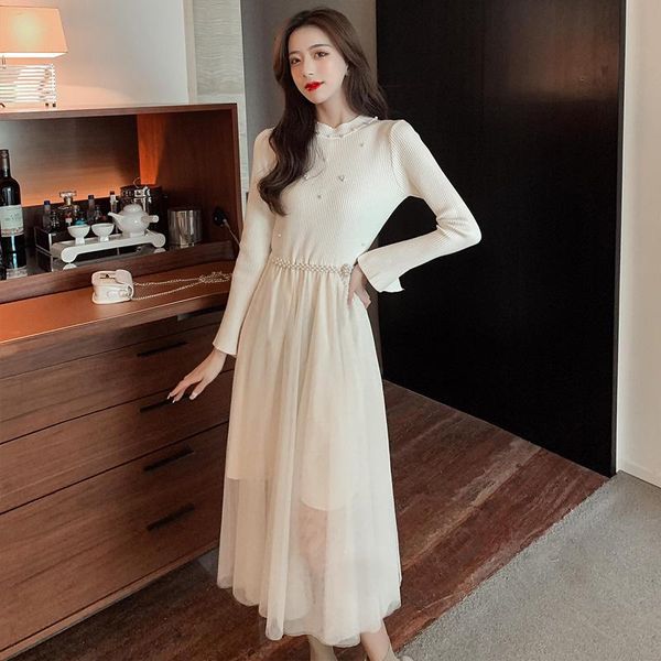 casual dresses autumn and winter style chic mesh splicing beading long sleeve sweater knitted dress robe vestidos with pearl belt, Black;gray
casual dresses autumn and winter style chic mesh splicing beading long sleeve sweater knitted dress robe vestidos with pearl belt, Black;gray