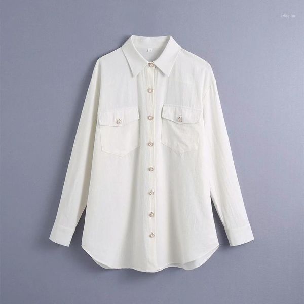 stylish chic pearl buttons solid blouses women fashion pockets lapel collar shirts female casual streetwear women's &, White
stylish chic pearl buttons solid blouses women fashion pockets lapel collar shirts female casual streetwear women's &, White