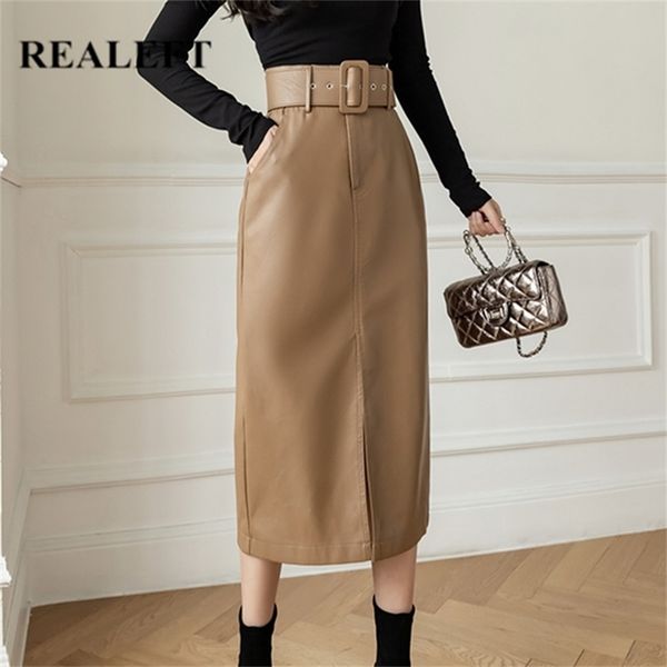realeft autumn winter pu faxu leather women's mi-long wrap skirts with belted high waist front split sheath pencil skirt female 211119, Black
realeft autumn winter pu faxu leather women's mi-long wrap skirts with belted high waist front split sheath pencil skirt female 211119, Black
