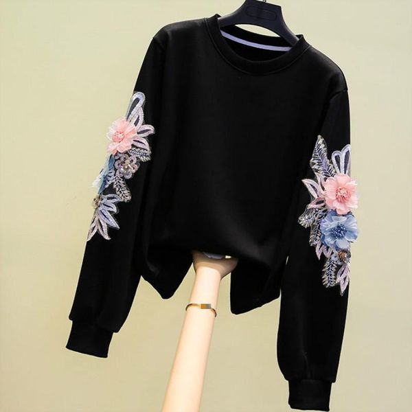 women's hoodies & sweatshirts flower embroidery patchwork shirt autumn long sleeve o-neck loose pulloves 386, Black
women's hoodies & sweatshirts flower embroidery patchwork shirt autumn long sleeve o-neck loose pulloves 386, Black
