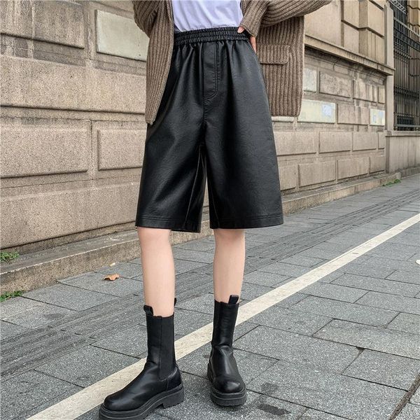 women's shorts 2021 women autumn winter pu leather female casual high waist wide leg ladies solid color loose q853, White;black
women's shorts 2021 women autumn winter pu leather female casual high waist wide leg ladies solid color loose q853, White;black