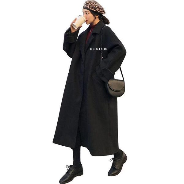 women's wool & blends custom your logo woman long coat preppy style retro versatile windbreaker casual warm woolen oversize spring, Black
women's wool & blends custom your logo woman long coat preppy style retro versatile windbreaker casual warm woolen oversize spring, Black