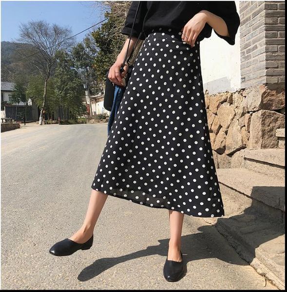 women summer skirt 2021 korean style streetwear vintage polka dot slim high waist a line chiffon long skirt s 3xl red b157, Black
women summer skirt 2021 korean style streetwear vintage polka dot slim high waist a line chiffon long skirt s 3xl red b157, Black