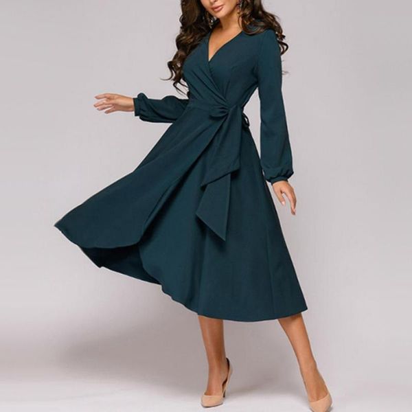 casual dresses 80% sell chic women solid color v neck long sleeve waist tight large swing midi dress, Black;gray
casual dresses 80% sell chic women solid color v neck long sleeve waist tight large swing midi dress, Black;gray