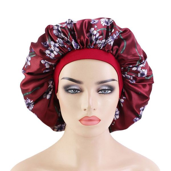 wide brim elastic band night sleep caps women's satin printed hair care hats fashion soft smooth beauty bonnets, Blue;gray
wide brim elastic band night sleep caps women's satin printed hair care hats fashion soft smooth beauty bonnets, Blue;gray