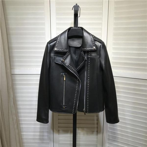 women's leather & faux europe style designer genuine rivet jackets fashion real sheepskin biker coat b575, Black
women's leather & faux europe style designer genuine rivet jackets fashion real sheepskin biker coat b575, Black