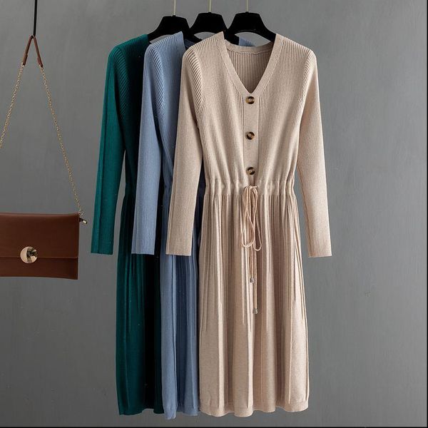 long knit women sweater maxi dress winter warm chic long sleeve pleated dress draswtring a line v neck midi dresses, Black;gray
long knit women sweater maxi dress winter warm chic long sleeve pleated dress draswtring a line v neck midi dresses, Black;gray