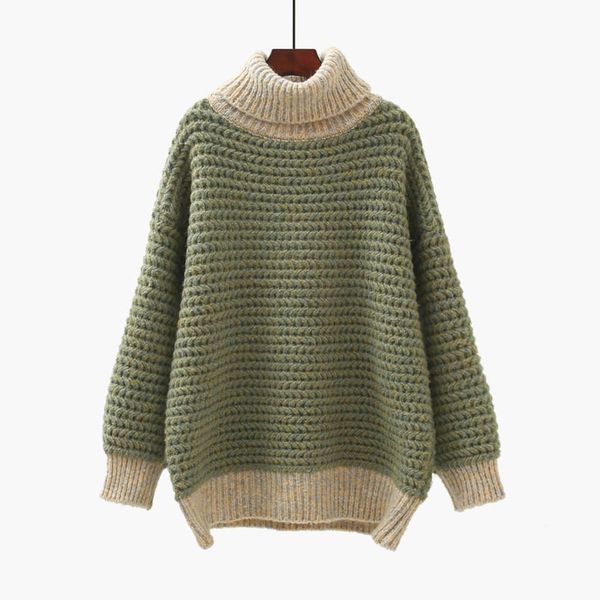 high collar women's winter thickened 2020 new medium length loose lazy wind woolen sweater pullover, White;black
high collar women's winter thickened 2020 new medium length loose lazy wind woolen sweater pullover, White;black
