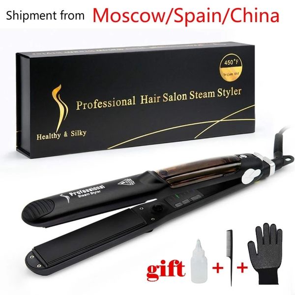2 in 1 fast heat up tourmaline ceramic professional steam hair straightener curler for salon straightening iron styling, Black
2 in 1 fast heat up tourmaline ceramic professional steam hair straightener curler for salon straightening iron styling, Black