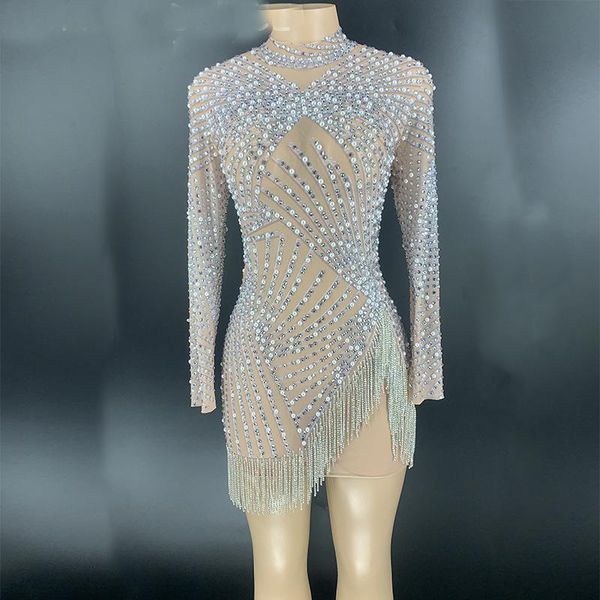 party decoration women stage silver rhinestones fringe pearl transparent dress long sleeves dance show bar birthday outfit
party decoration women stage silver rhinestones fringe pearl transparent dress long sleeves dance show bar birthday outfit