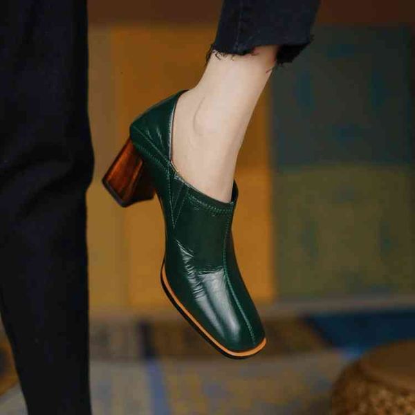 sandals single shoe women's french square head thick heel high heels autumn cowhide simple dark green shoes avhu, Black
sandals single shoe women's french square head thick heel high heels autumn cowhide simple dark green shoes avhu, Black