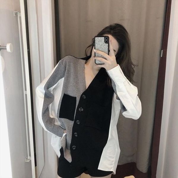 womens knitted jacket spring and women sweaters autumn long sleeved loose versatile vintage cardigan tie front, White;black
womens knitted jacket spring and women sweaters autumn long sleeved loose versatile vintage cardigan tie front, White;black