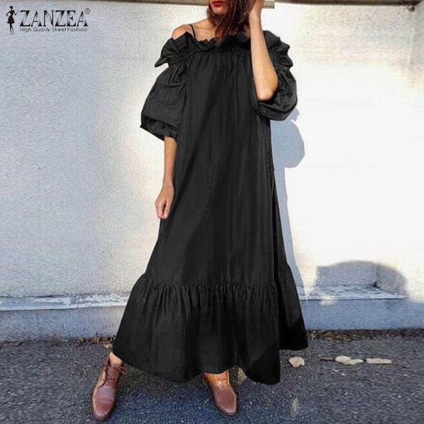 fashion ruffle maxi dress women's summer off shoulder sundress zanzea 2021 casual long puff sleeve vestidos female solid robe, Black;gray
fashion ruffle maxi dress women's summer off shoulder sundress zanzea 2021 casual long puff sleeve vestidos female solid robe, Black;gray