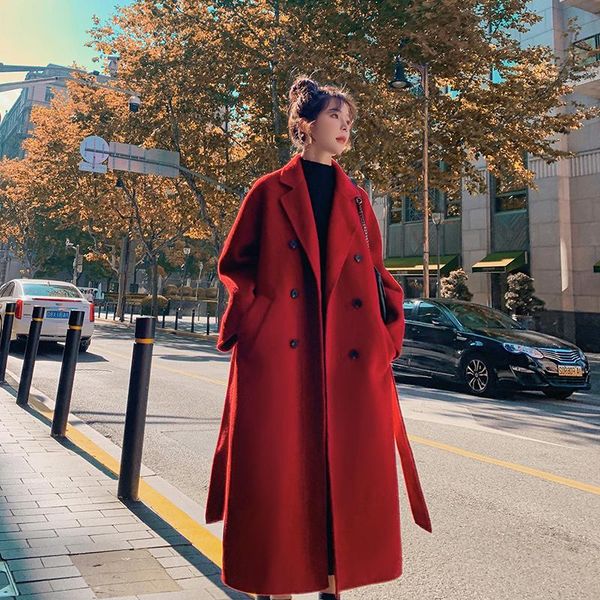 women's wool & blends loose red fashion coat double-breasted commute winter oversize korean woman jacket clothing abrigos woman's, Black
women's wool & blends loose red fashion coat double-breasted commute winter oversize korean woman jacket clothing abrigos woman's, Black