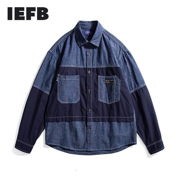 iefb 2021 spring new denim splicing loose long sleeve shirts for men single breasted big size jeans 9y6073, White;black
iefb 2021 spring new denim splicing loose long sleeve shirts for men single breasted big size jeans 9y6073, White;black