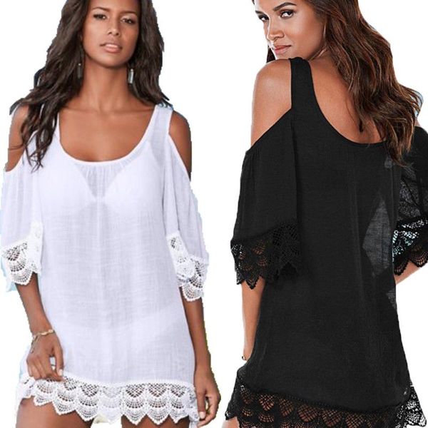women's swimwear women sheer lace bikini cover-ups lady summer casual beach dress short sleeve solid sundress beachwear, White;black
women's swimwear women sheer lace bikini cover-ups lady summer casual beach dress short sleeve solid sundress beachwear, White;black