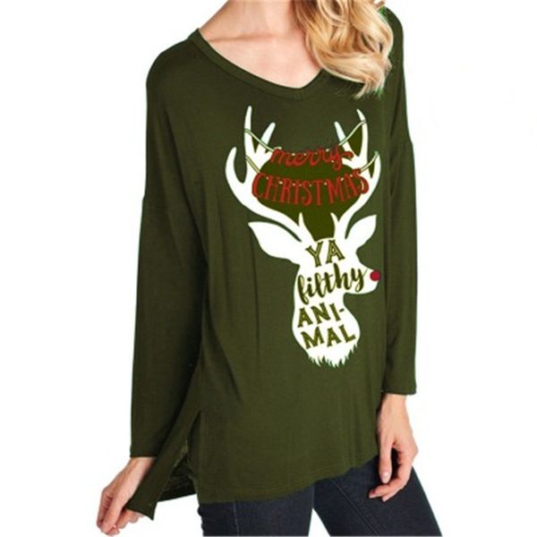 women christmas tee t-shirts fashion trend casual letter elk pattern long sleeve tees designer female v neck loose tshirt, White
women christmas tee t-shirts fashion trend casual letter elk pattern long sleeve tees designer female v neck loose tshirt, White