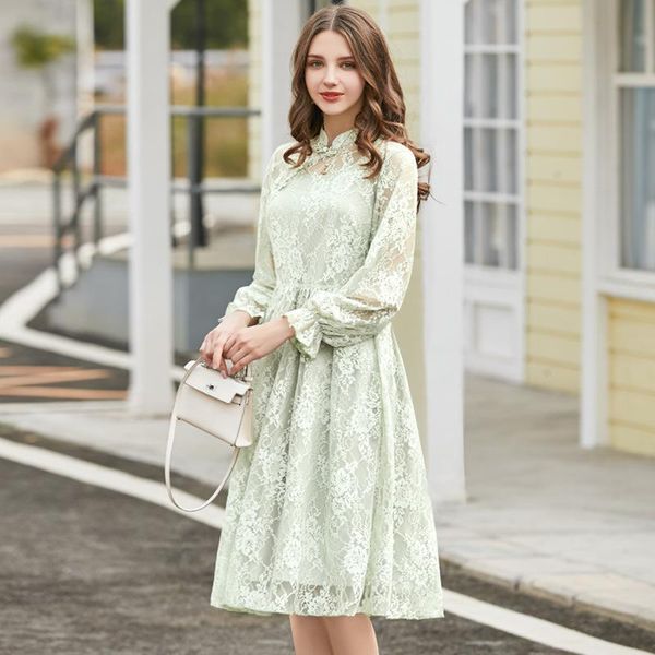 casual dresses fashion improved cheongsam 2021 spring style standing collar flare sleeve goddess dress woman lace light green, Black;gray
casual dresses fashion improved cheongsam 2021 spring style standing collar flare sleeve goddess dress woman lace light green, Black;gray