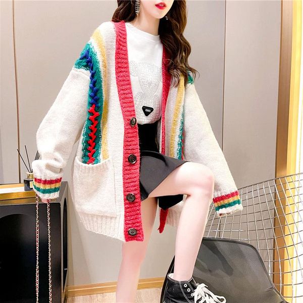 women's knits & tees spring and autumn ladies sweater loose casual style thick cardigan female niche design jacket, White
women's knits & tees spring and autumn ladies sweater loose casual style thick cardigan female niche design jacket, White