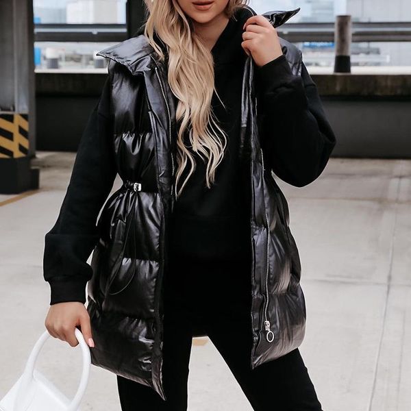women's vests novalya stand collar pu women fashion black drawstring collected waisted coats elegant straight female ladies, Black;white
women's vests novalya stand collar pu women fashion black drawstring collected waisted coats elegant straight female ladies, Black;white