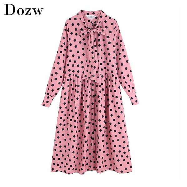 casual dresses polka dot print women shirt dress bow tie collar long sleeve pleated vintage ladies midi office vestidos, Black;gray
casual dresses polka dot print women shirt dress bow tie collar long sleeve pleated vintage ladies midi office vestidos, Black;gray