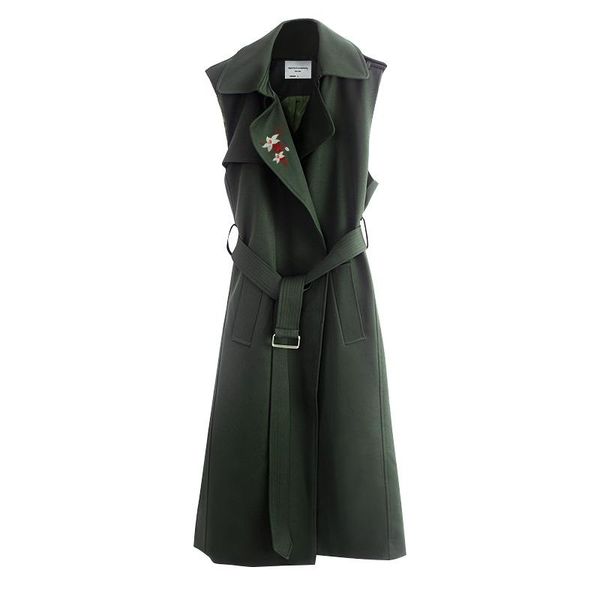 women's vests army green sleeveless waistcoat medium long women collection belt spring and autumn 2021, Black;white
women's vests army green sleeveless waistcoat medium long women collection belt spring and autumn 2021, Black;white