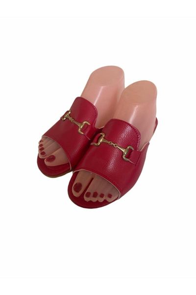 slippers gold buckle detailed tape, Black