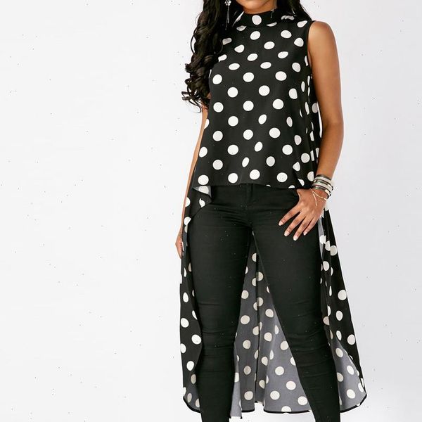 women blouses casual sleeveless polka dot black high chiffon long blouse o neck summer fashion blusas blouses 2021 hot, White
women blouses casual sleeveless polka dot black high chiffon long blouse o neck summer fashion blusas blouses 2021 hot, White