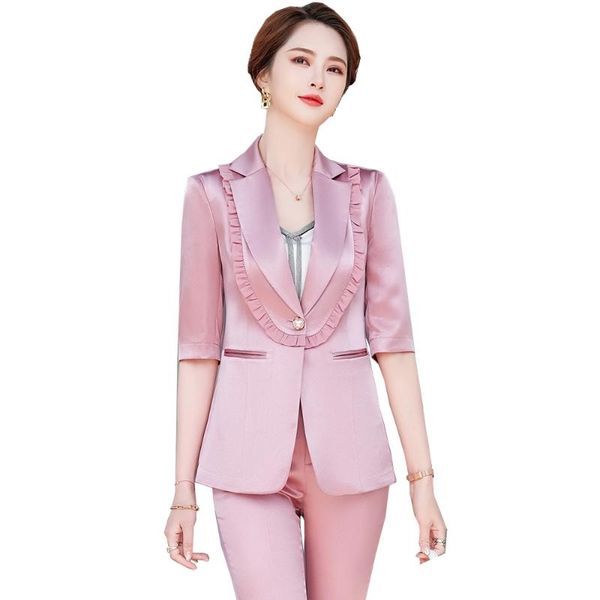 women's two piece pants elegant ruffle hem ladies formal pant suit women female 2 set blue white pink office blazer and trouser
women's two piece pants elegant ruffle hem ladies formal pant suit women female 2 set blue white pink office blazer and trouser