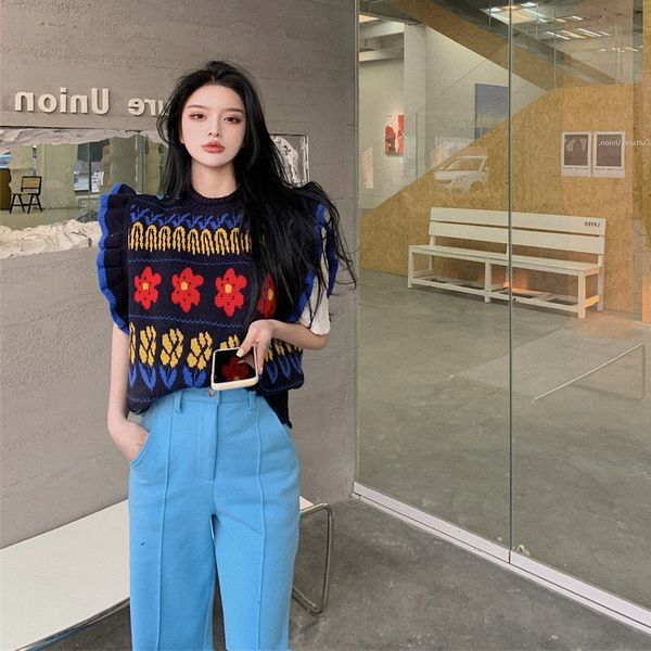 korean autumn and winter reduced age students' pullover knitted waistcoat women's sleevels sweater vt with ruffle waistband, Black;white
korean autumn and winter reduced age students' pullover knitted waistcoat women's sleevels sweater vt with ruffle waistband, Black;white