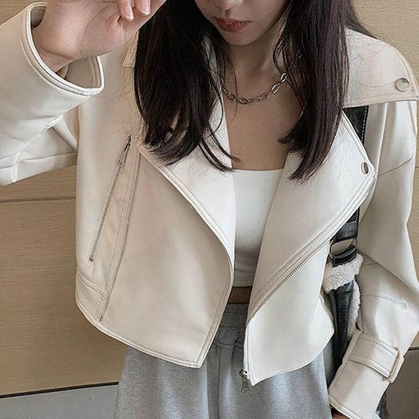 women's leather & faux slim short washed jacket 2021 spring fashion women street moto biker beige black bomber outwear
women's leather & faux slim short washed jacket 2021 spring fashion women street moto biker beige black bomber outwear