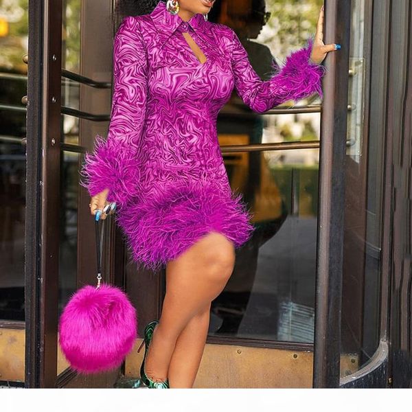 women winter feather dress vintage printed bodycon african ladies long sleeve mini dress fur club wear party big sizes 2019 y200418, Black;pink
women winter feather dress vintage printed bodycon african ladies long sleeve mini dress fur club wear party big sizes 2019 y200418, Black;pink