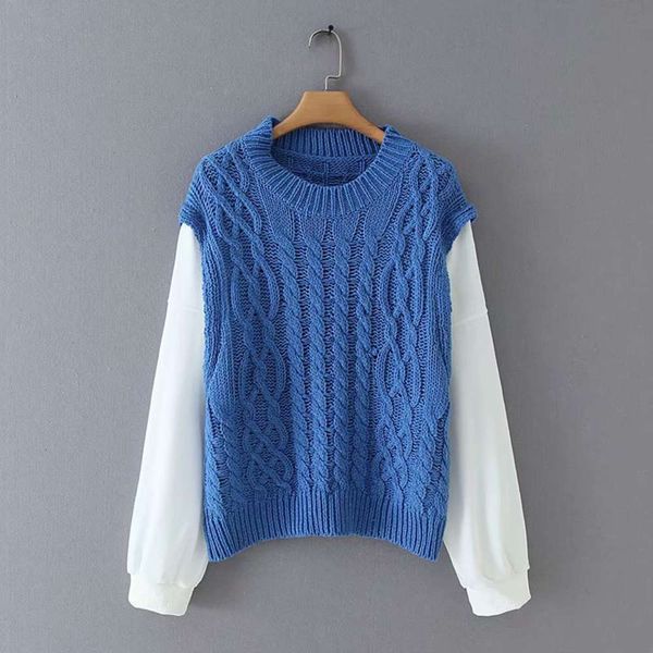 autumn and winter 2019 korean loose twist knitted vest waistcoat stitching sweater fake two piece pullover female, White;black
autumn and winter 2019 korean loose twist knitted vest waistcoat stitching sweater fake two piece pullover female, White;black
