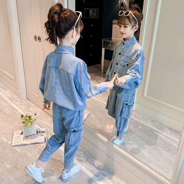 jeans denim shirt girls' thin two piece western spring children's suit, White
jeans denim shirt girls' thin two piece western spring children's suit, White
