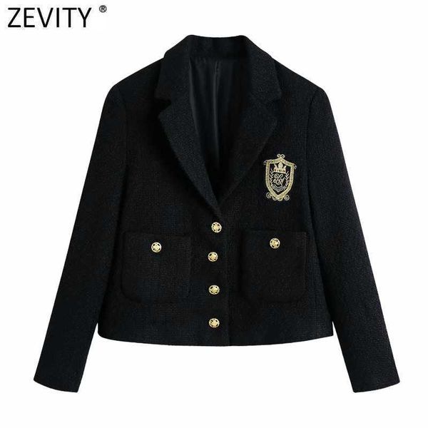 zevity women england style badge patch breasted woolen blazer coat vintage long sleeve pockets female outerwear chic ct663 210603, White;black
zevity women england style badge patch breasted woolen blazer coat vintage long sleeve pockets female outerwear chic ct663 210603, White;black