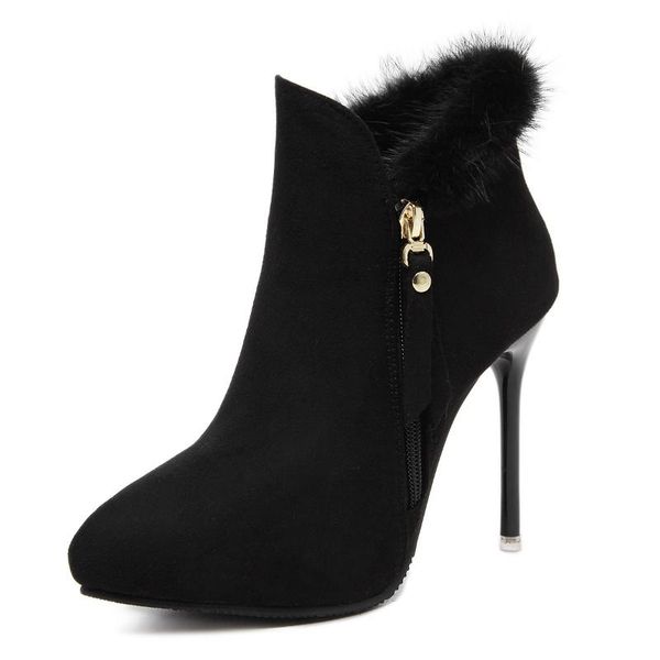 boots 2021 european and american women's shoes pointed toe short side zipper hairy warm high heel ankle, Black
boots 2021 european and american women's shoes pointed toe short side zipper hairy warm high heel ankle, Black