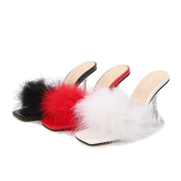 slippers women 2021 women's fish mouth wine glass with large size high heel sandals fashionable hairy for, Black
slippers women 2021 women's fish mouth wine glass with large size high heel sandals fashionable hairy for, Black