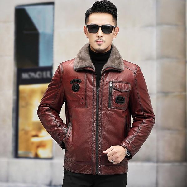 men's leather & faux fur one body mink collar wool liner thickening first layer oil wax sheepskin men natural winter vintage jacket, Black
men's leather & faux fur one body mink collar wool liner thickening first layer oil wax sheepskin men natural winter vintage jacket, Black