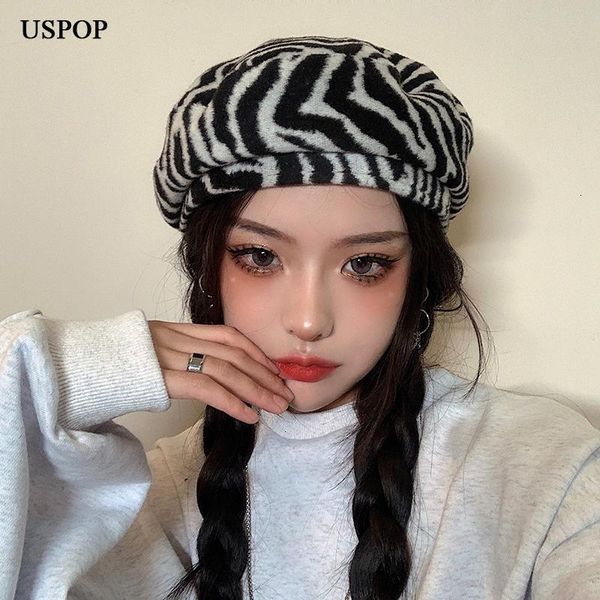 uspop winter hats women berets zebra pattern hair beret hat thick warm hats, Blue;gray
uspop winter hats women berets zebra pattern hair beret hat thick warm hats, Blue;gray